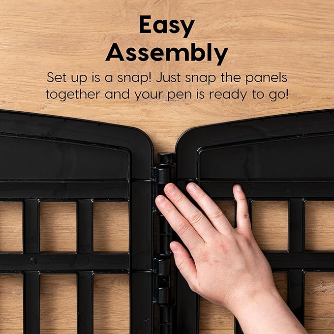 IRIS USA 24" 8-Panel Puppy Playpen, 83.5 x 83.5 x 23.63, Dog Playpen, Dog Play Pen Indoors, Pet Fence, Small Pets, Black