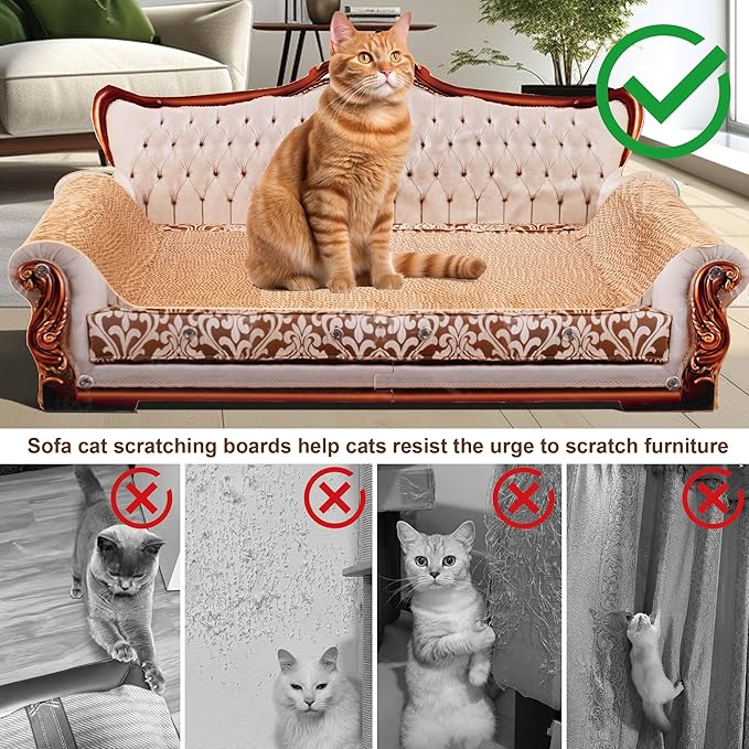 Scratching Sofa, Couch Shaped Thick Scratching Cardboard, Lounge Bed for Indoor Rest&Play, Sofa Scratcher Pad (Silver, 27.6" L X 12.4" W X 11.8" H)