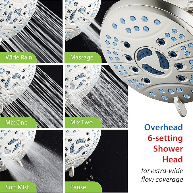 Hotel Spa AquaCare As-Seen-On-TV High Pressure 48-setting Rain & Handheld 3-way Shower Head Combo - Anti-clog Nozzles/Tub, Tile & Pet Power Wash/Extra Long 6 ft. Hose/All Chrome Finish