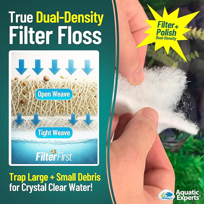 Aquatic Experts Aquarium Filter Floss for Fish Tank Filters - FilterFirst Aquarium Filter Pad - Media Roll for Crystal Clear Water, 12" x 12' x ¾ to ½ Thick