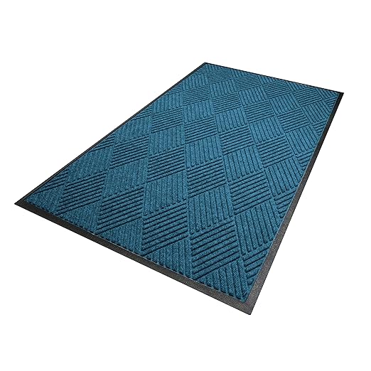 WaterHog Diamond | Commercial-Grade Entrance Mat with Rubber Border – Indoor/Outdoor, Quick Drying, Stain Resistant Door Mat (Medium Blue, 3' x 6')