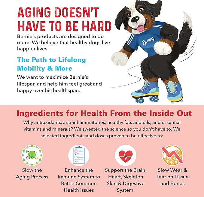 Bernie's Marvelous Mobility - Daily Total Joint Support for Dogs - 90 Soft Chews - Maintain & Rebuild Mobility, Supports Joint Tissue Health