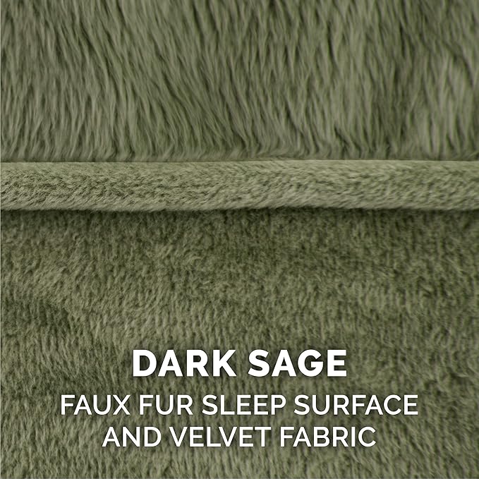 Furhaven Pillow Dog Bed for Medium/Small Dogs w/ Removable Bolsters & Washable Cover - Faux Fur & Velvet Sofa - Dark Sage, Medium