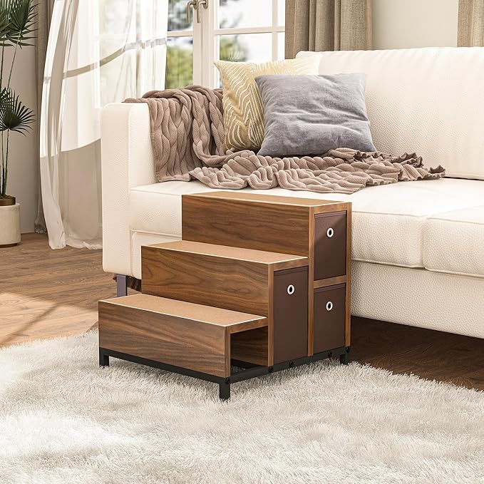 Dog Window Perch, Pet Bunk Bed with Multi-Level Platform, Non-Slip Cat Window Perch with Stroage Drawers, Dog Perch to Look Out Window, Wooden Steps for Small, Large Sized Dogs and Cats