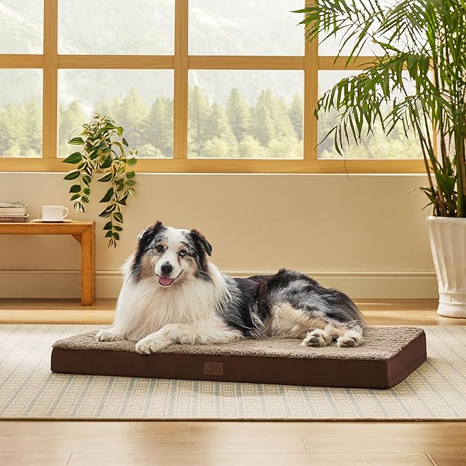 Bedsure XL Dog Bed for Crate - Large Orthopedic Flat Pet Beds with Removable Washable Cover, Egg Crate Foam Crate Mat, Suitable for Pet Up to 90 lbs