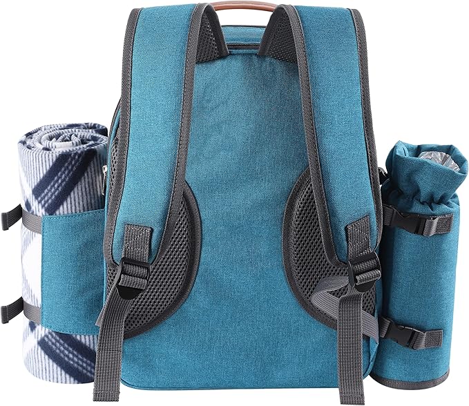Apollo Walker Picnic Backpack Set for 2 Person with Cooler Compartment, Detachable Bottle/Wine Holder, Fleece Blanket, Plates and Cutlery Set (Teal)