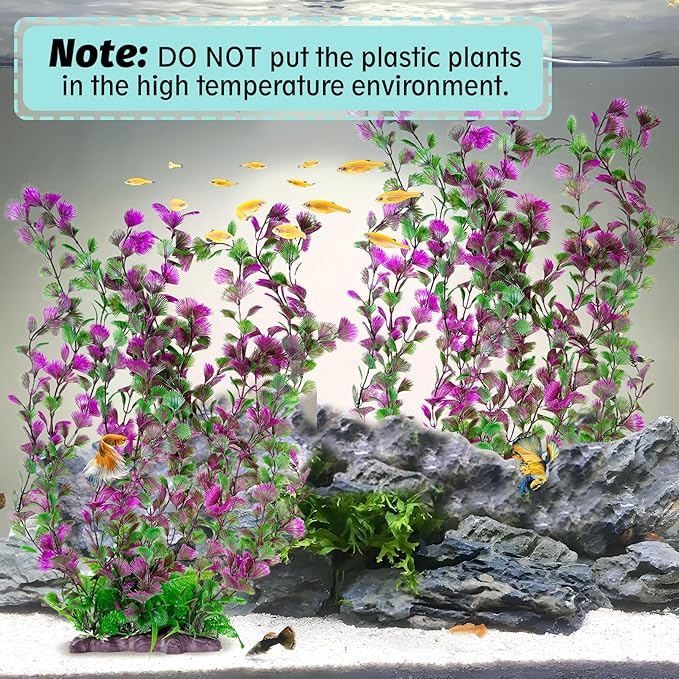 Hamiledyi Aquarium Plastic Plants Aquarium Decor Artificial Fish Tank Plants,Tall Fish Tank Decorations, Extra Large Aquarium Plant 20.4-inch Tall,2PCS