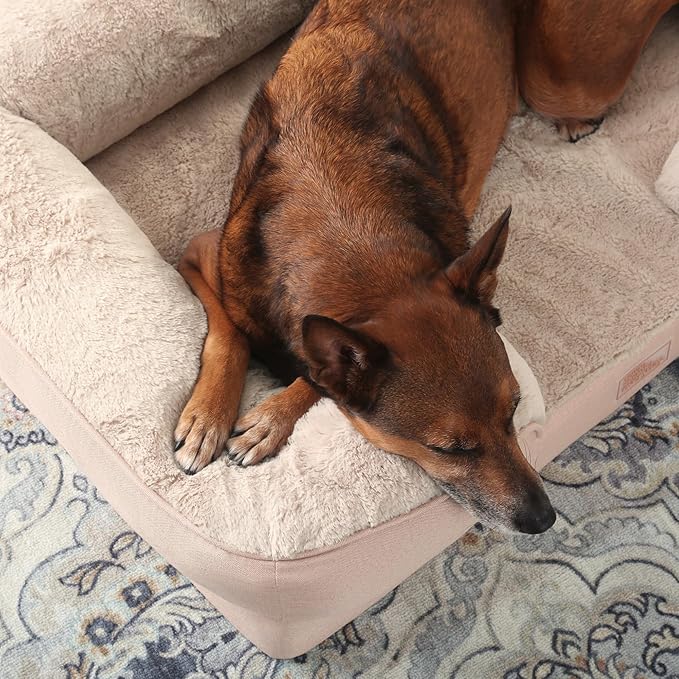 TOWN & COUNTRY EVERYDAY CuddleTown Comfy Solid Bolster Sofa Pet Bed, Supportive & Calming Egg Crate Foam, Non-Slip Bottom, Machine Washable Cover, Warm Taupe, Large 35"x25"x8"