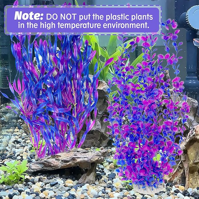 Hamiledyi Tall Aquarium Plants 23 Inches - Fish Tank Decorations, Artificial Green Water Plants Grass Cluster, Soft Plastic Fake Decor 2PCS（Purple Style C）