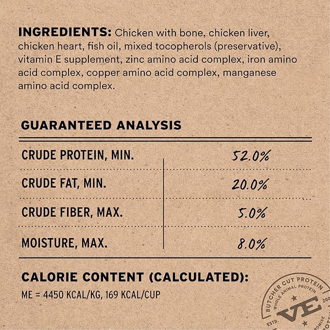 Vital Essentials Freeze-Dried Raw Chicken Meal or Mixer Cat Food Soft Nibs | 99% Chicken, Organs & Bone | 12 oz