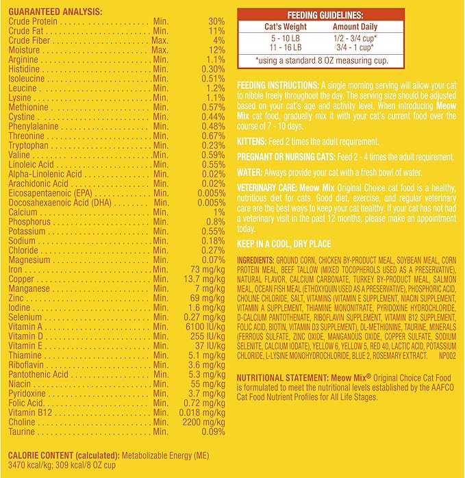 Meow Mix Original Choice Dry Cat Food, 3.15 Pound (Pack of 4)