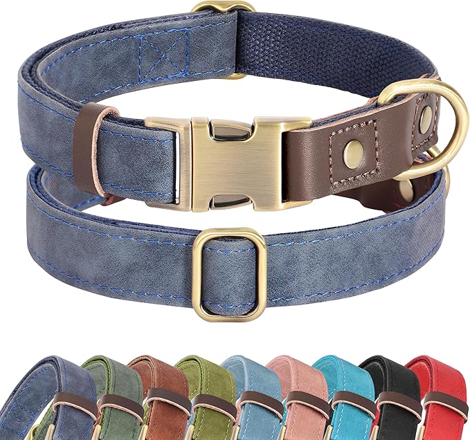 Didog Soft PU Leather Dog Collars for Small Dogs,Classic Adjustable Dog Collars with Quick Release Metal Buckle,Easy Clean and Comfortable with Nylon Lining,Blue,S Neck 10-15"