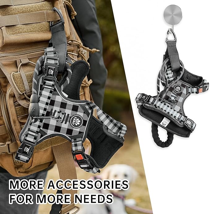 NESTROAD No Pull Dog Harness with Leash, Reflective No Choke Pet Vest Harness,Adjustable Soft Padded Dog Harness with Easy Control Handle for Large Dogs(Checkered Black,Large)