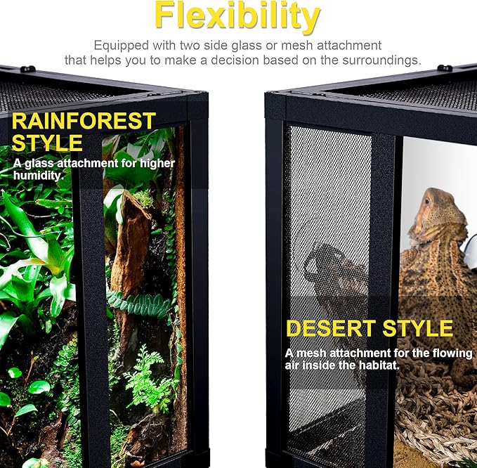 32 Gallon Professional Glass Terrarium 24"x18"x18" Durable Reptile Habitat Tank with Heat Resistant Aluminum Alloy Frame, Dual Front Swinging Doors for no Jam by Sand and Other Debris