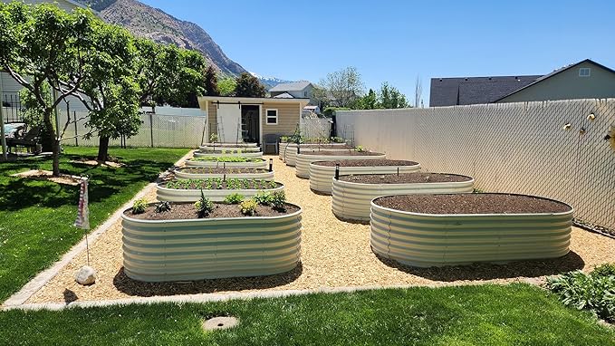 A ANLEOLIFE 6X3X2 ft Galvanized Raised Garden Beds Outdoor, Oval Large Metal Deep Root Planter Box for Planting Vegetables Flowers Herb, Anti-Rust & Easy-Setup, Antique White