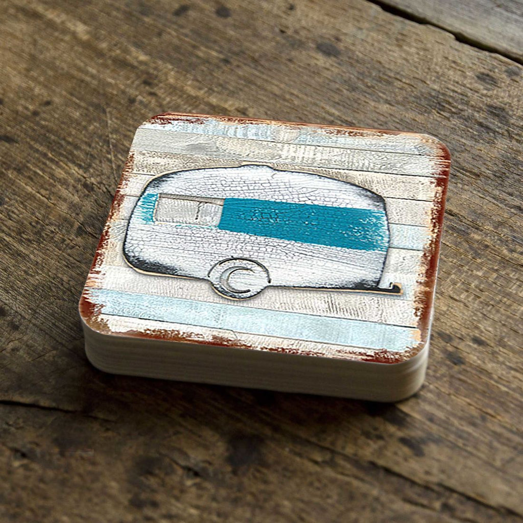 Woodsy Camper Wooden Cork Coasters Gift Set of 4 by Nature Wonders - Nature Wildlife Decor  - 8198431-9C-S4