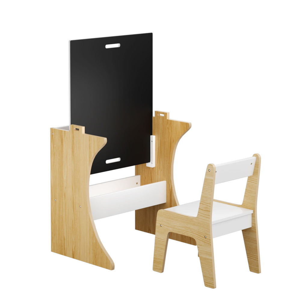 Table Set With 1 Chair, Multifunctional Study Table Convertible Top for Study, Drawing & Play - White