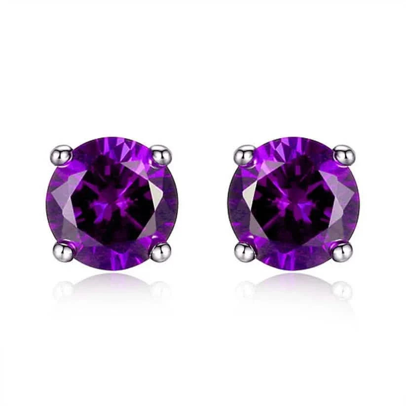 925 Sterling Silver 6mm Round-Cut Amethyst Stud Earrings