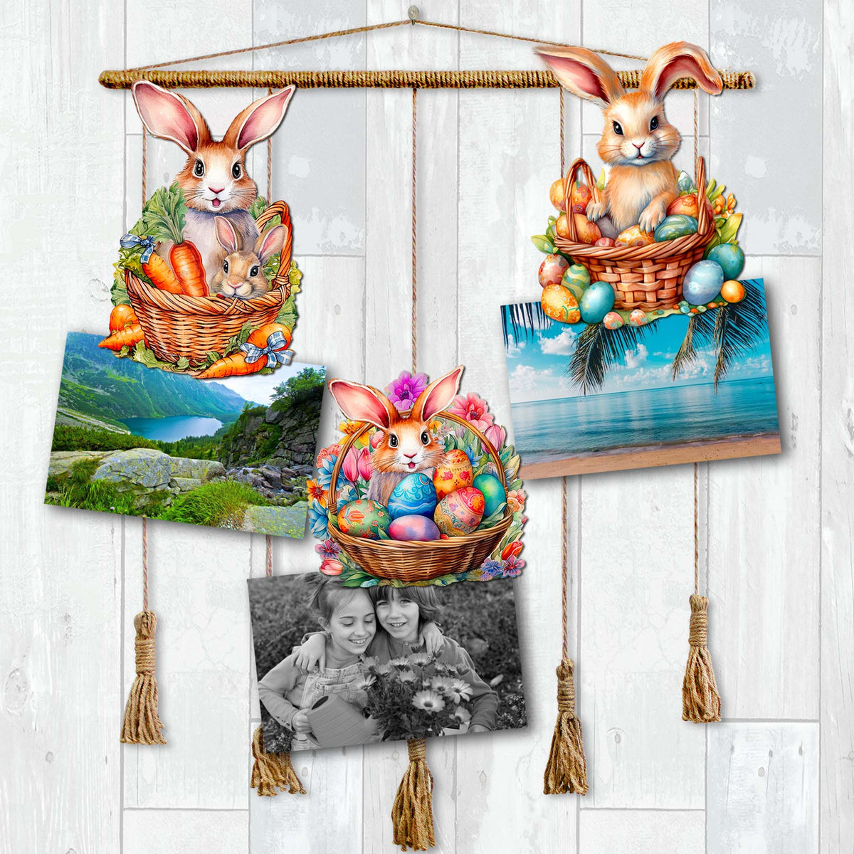 Eggs and Bunnies Clip-On Eco Wood Decorative Ornaments Set of 3 by G. Debrekht - Easter Decor - 8091057C-S3