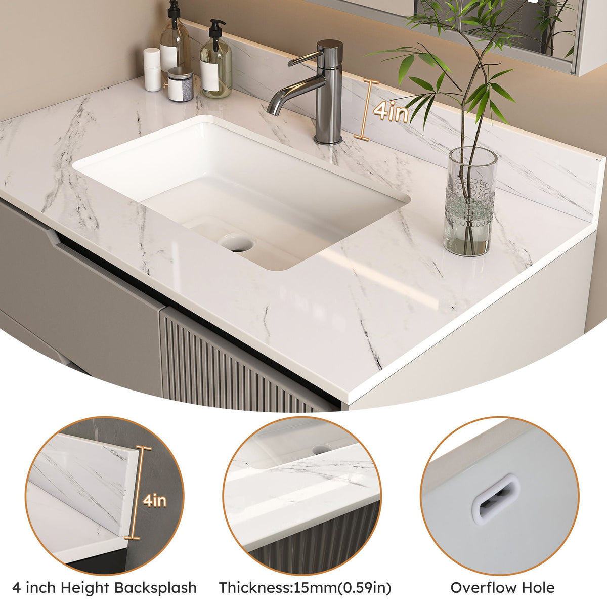 Bianco Carrara Venato Marble Vanity Top With Pre Drilled Faucet Hole And Undermount Sink
