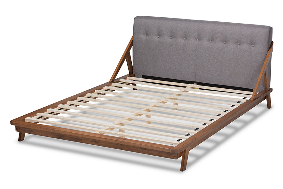 Baxton Studio Sante Mid-Century Modern Grey Fabric Upholstered Wood Full Size Platform Bed