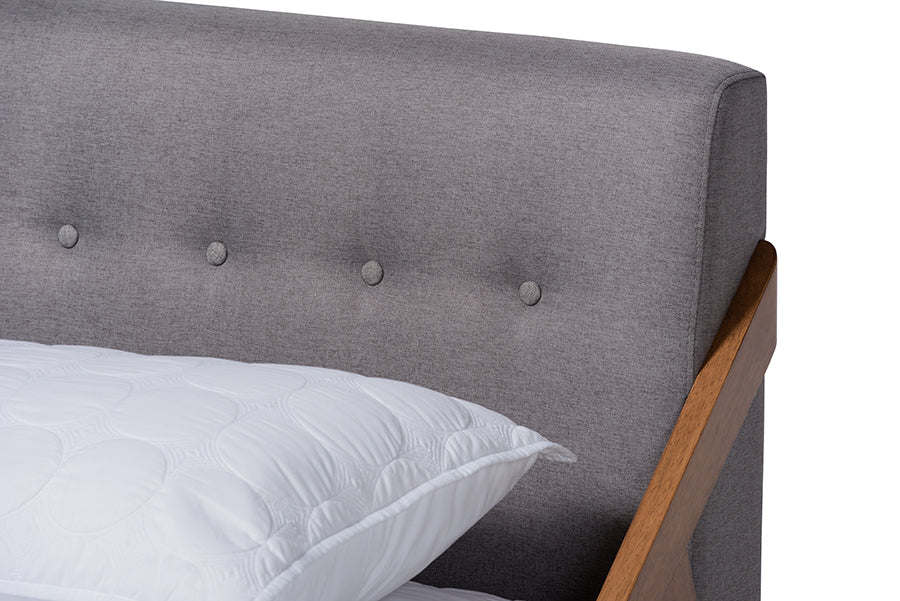Baxton Studio Sante Mid-Century Modern Grey Fabric Upholstered Wood Full Size Platform Bed
