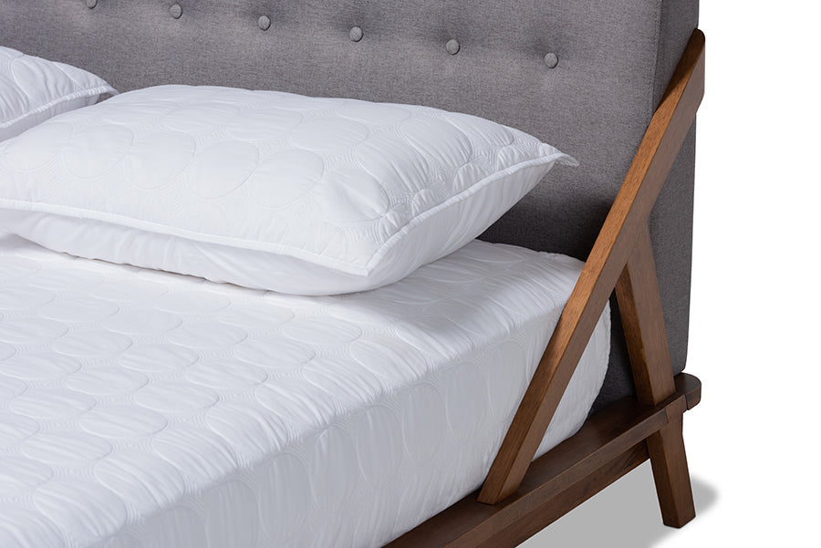 Baxton Studio Sante Mid-Century Modern Grey Fabric Upholstered Wood Full Size Platform Bed