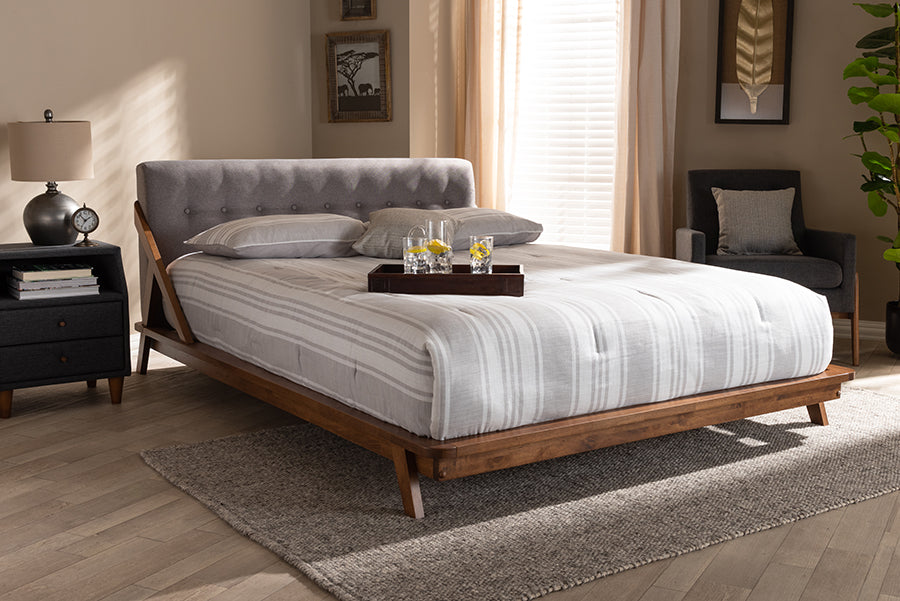 Baxton Studio Sante Mid-Century Modern Grey Fabric Upholstered Wood Full Size Platform Bed