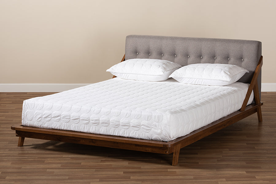 Baxton Studio Sante Mid-Century Modern Grey Fabric Upholstered Wood Queen Size Platform Bed