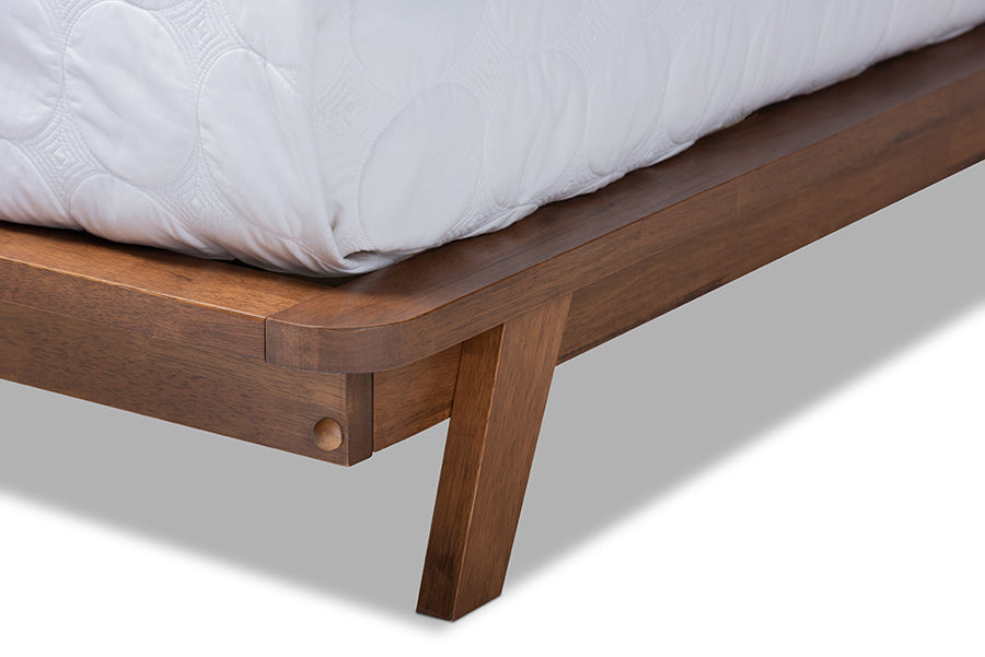 Baxton Studio Sante Mid-Century Modern Light Beige Fabric Upholstered Wood Full Size Platform Bed