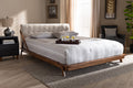 Baxton Studio Sante Mid-Century Modern Light Beige Fabric Upholstered Wood Full Size Platform Bed