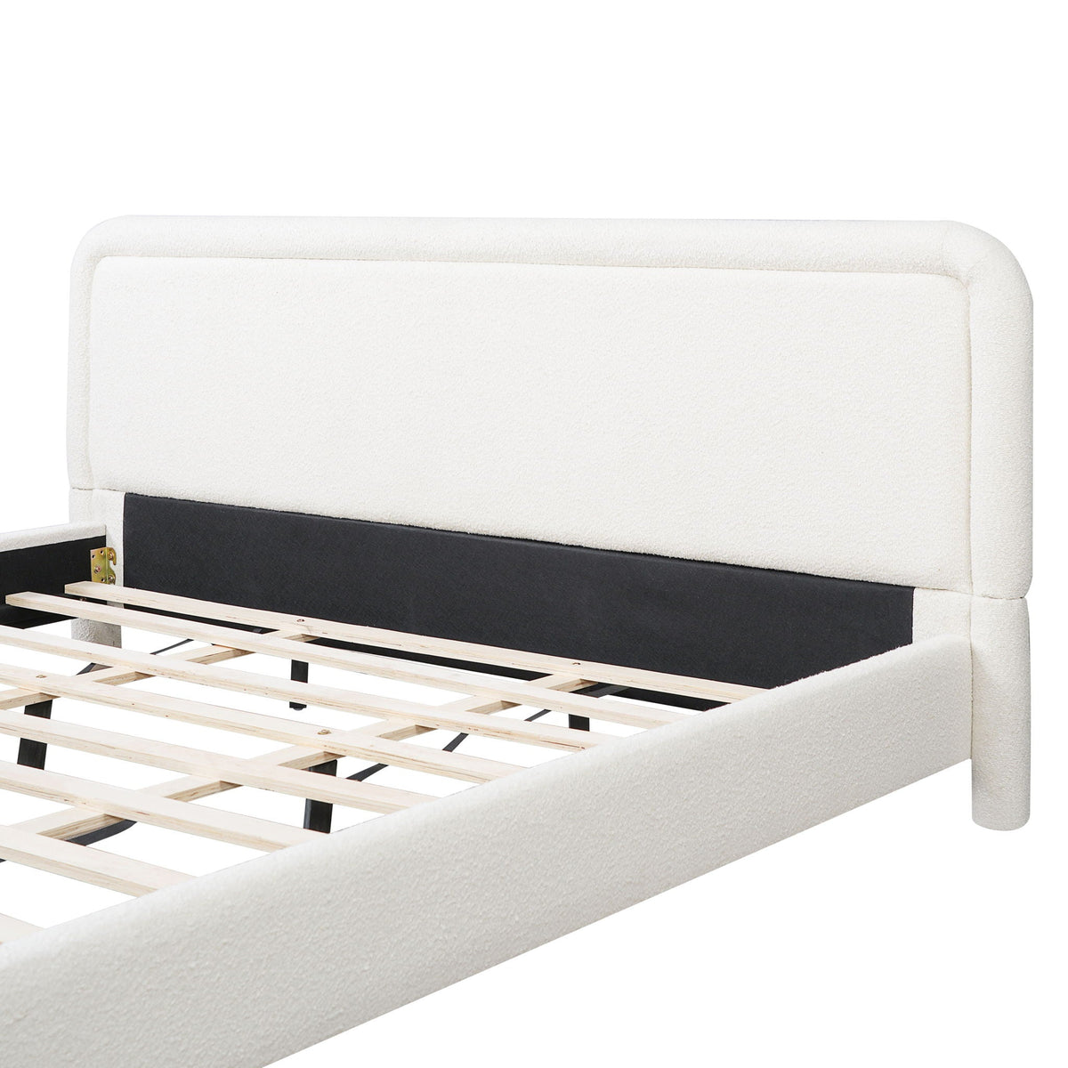 Upholstered Platform Bed Frame With Curved Headboard, Wood Slats Support