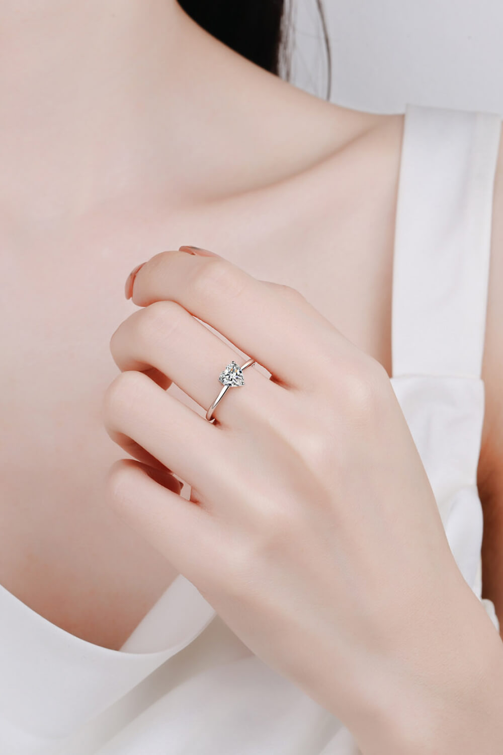 Rhodium Over Pure Sterling Silver Heart-Shaped Sparkala™ Solitaire Ring