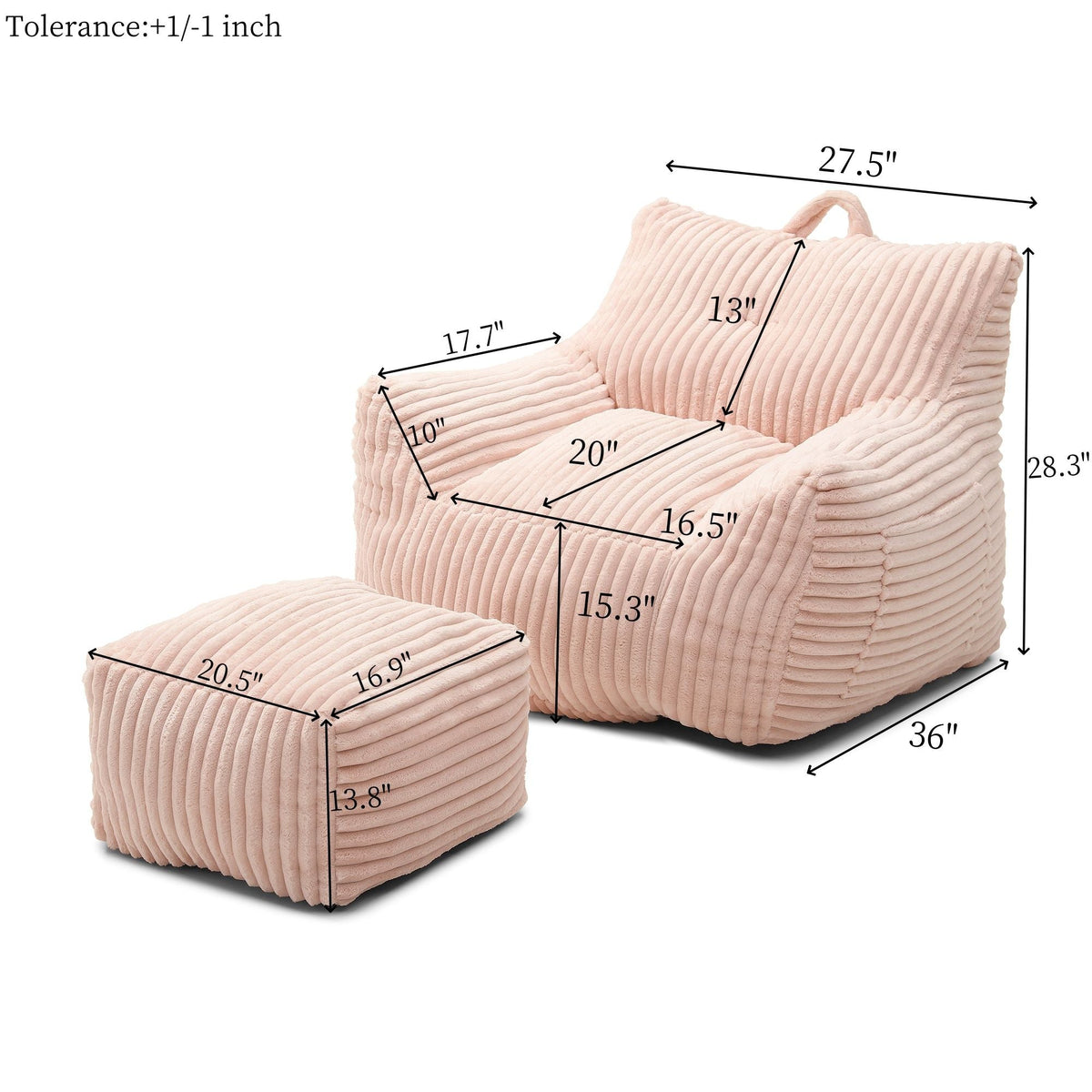 Giant Bean Bag Chair With Armrests And Footstool