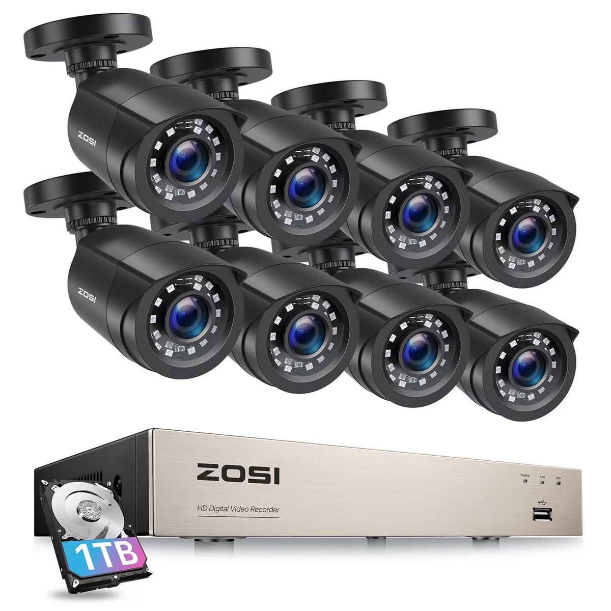 3K Lite Security Camera System,  8-Channel FULL 1080P HD Video Security System CCTV DVR Built-In 1TB Hard Drive, Indoor/Outdoor 2.0MP Weatherproof Surveillance Security Camera System