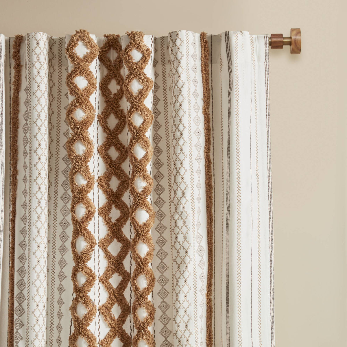 1 PC 50x84' Cotton Printed Window Panel with Chenille Stripe and Lining