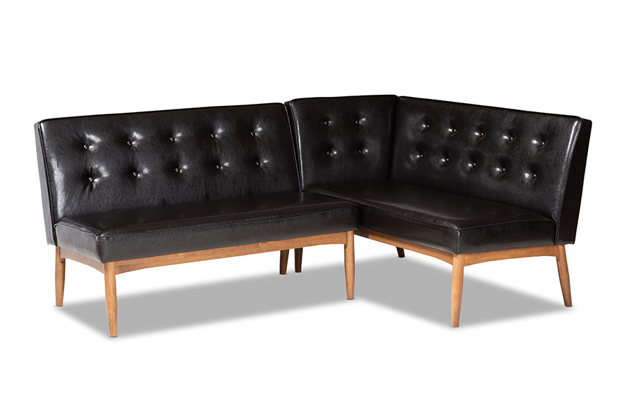 Baxton Studio Arvid Mid-Century Modern Dark Brown Faux Upholstered Leather 5-Piece Wood Dining Nook Set