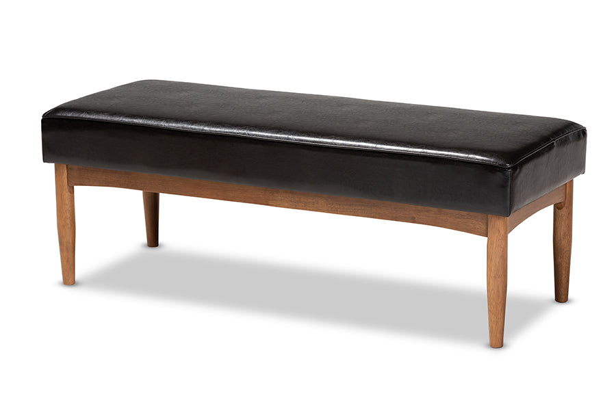 Baxton Studio Arvid Mid-Century Modern Dark Brown Faux Upholstered Leather 5-Piece Wood Dining Nook Set