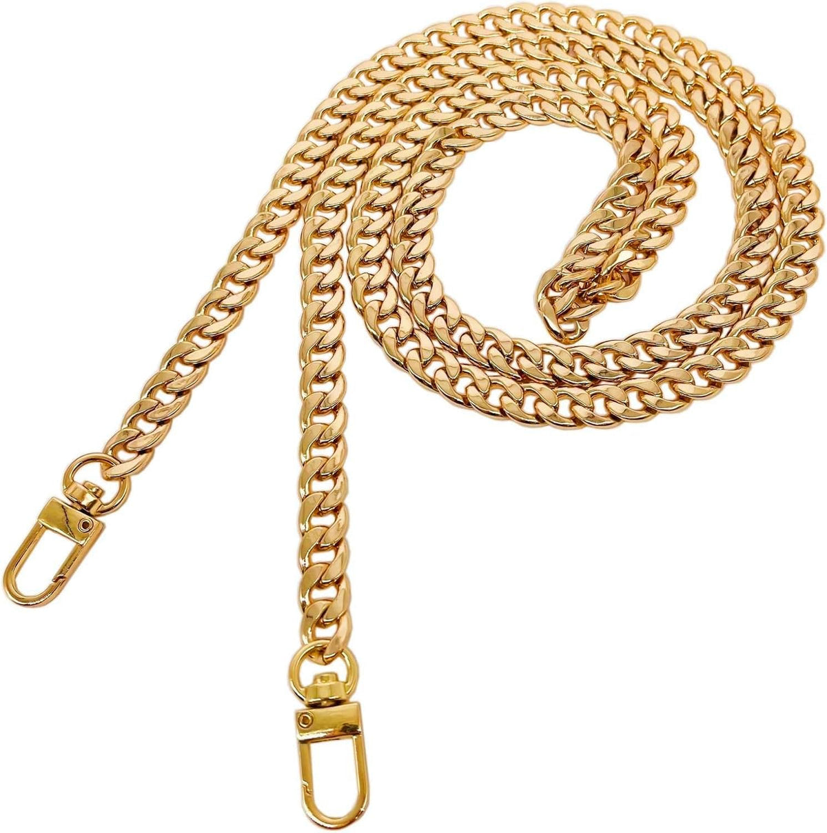 47" DIY Iron Flat Chain Strap Handbag Chains Accessories Purse Straps Shoulder Cross Body Replacement Straps, with Metal Buckles (Gold)