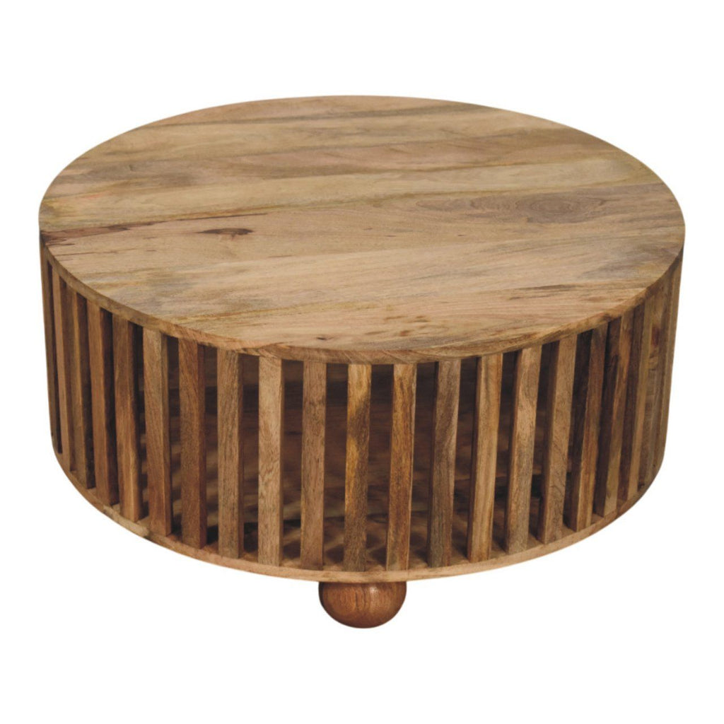 Slatted Round Coffee Table - Beige