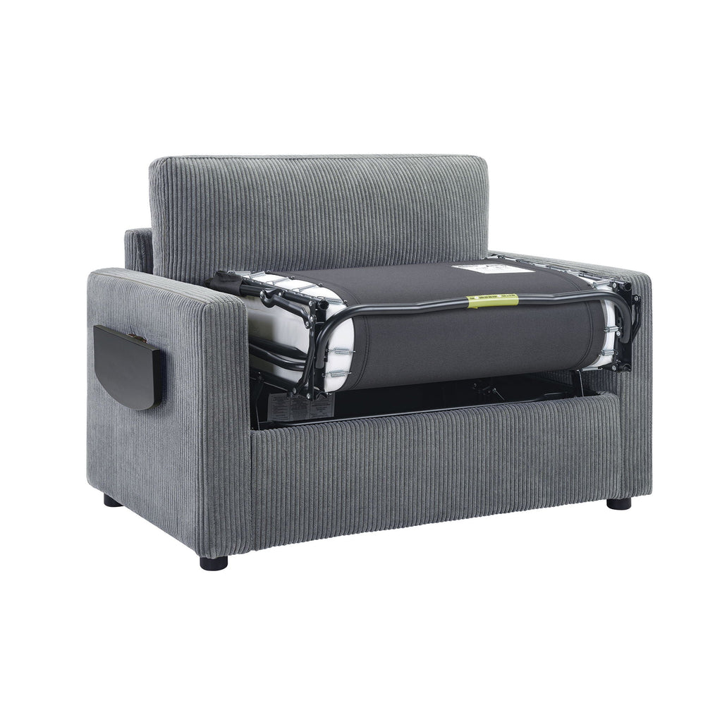 Sleeper Sofa With Foldable Mattress, USB Ports, Side Table & Storage Pocket