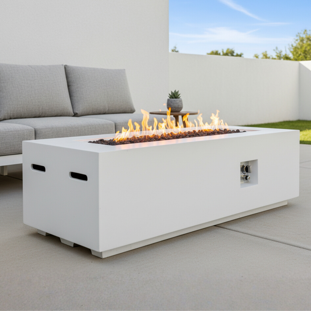 Outdoor Rectangle Propane Fire Pit Table 60inch, White
