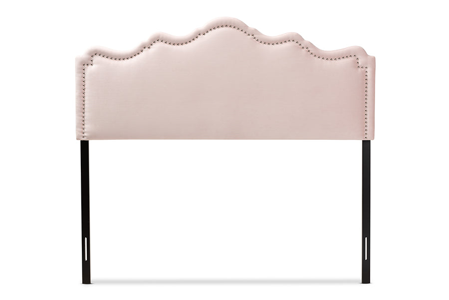 Baxton Studio Nadeen Modern and Contemporary Light Pink Velvet Fabric Upholstered Queen Size Headboard