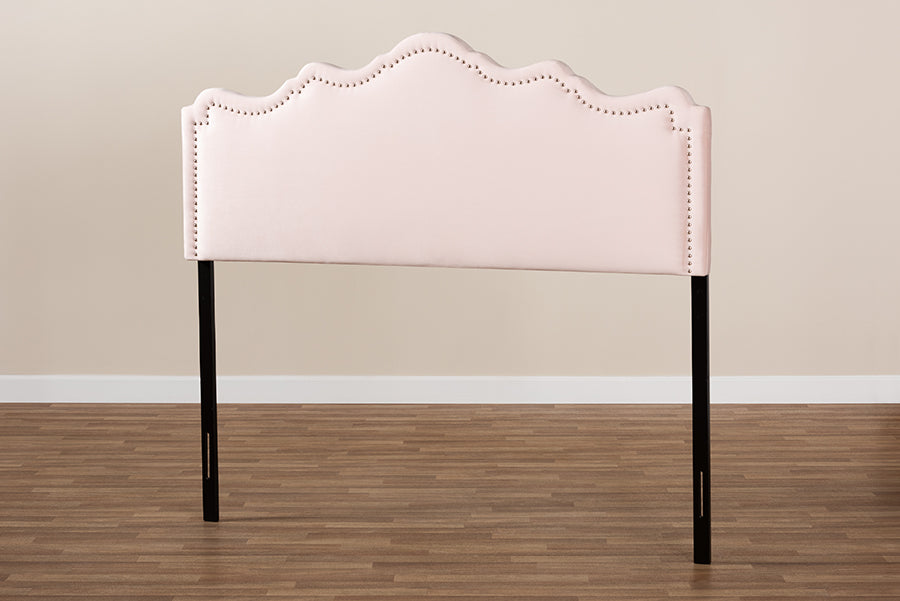 Baxton Studio Nadeen Modern and Contemporary Light Pink Velvet Fabric Upholstered Queen Size Headboard