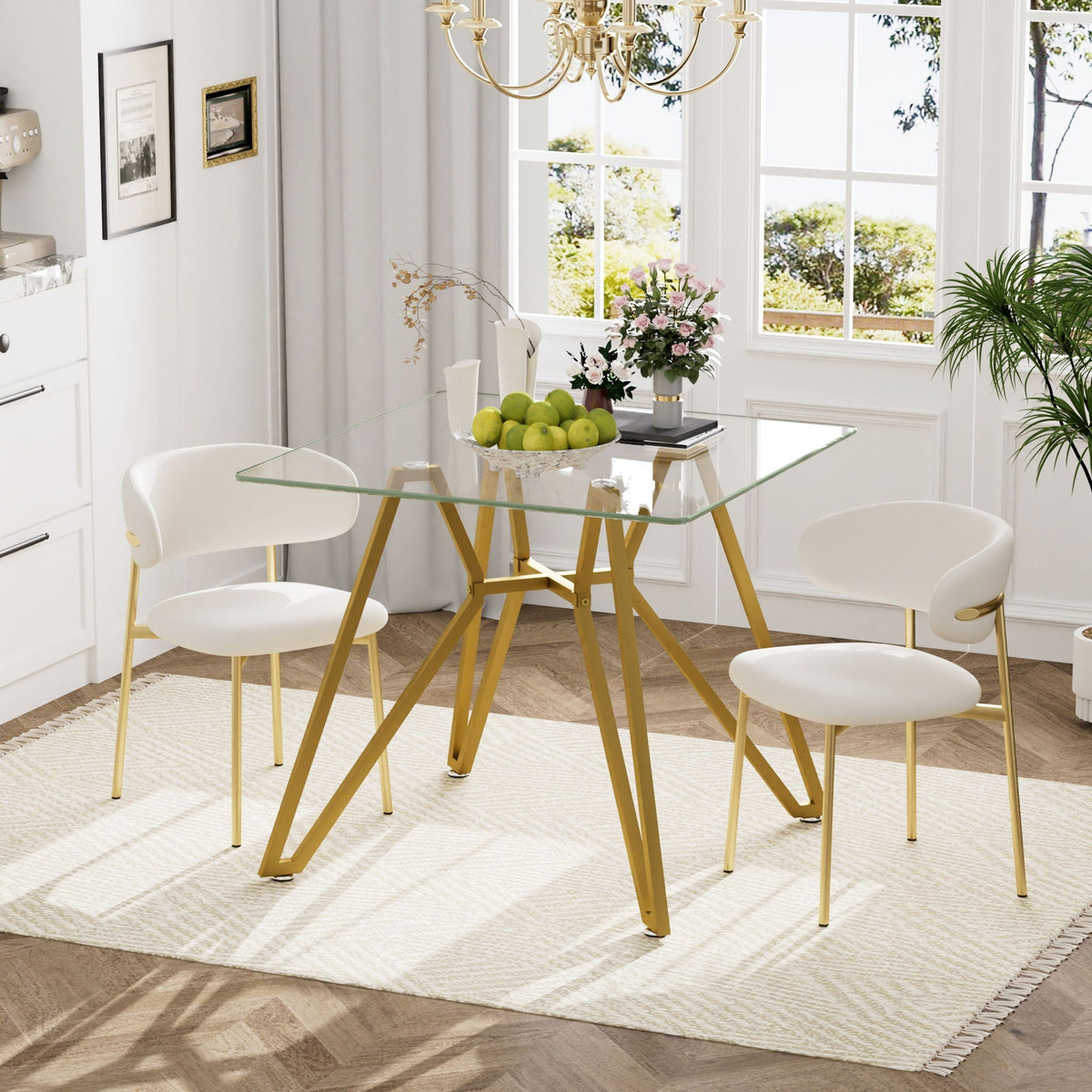 Modern Glass Dining Table With Metal Legs