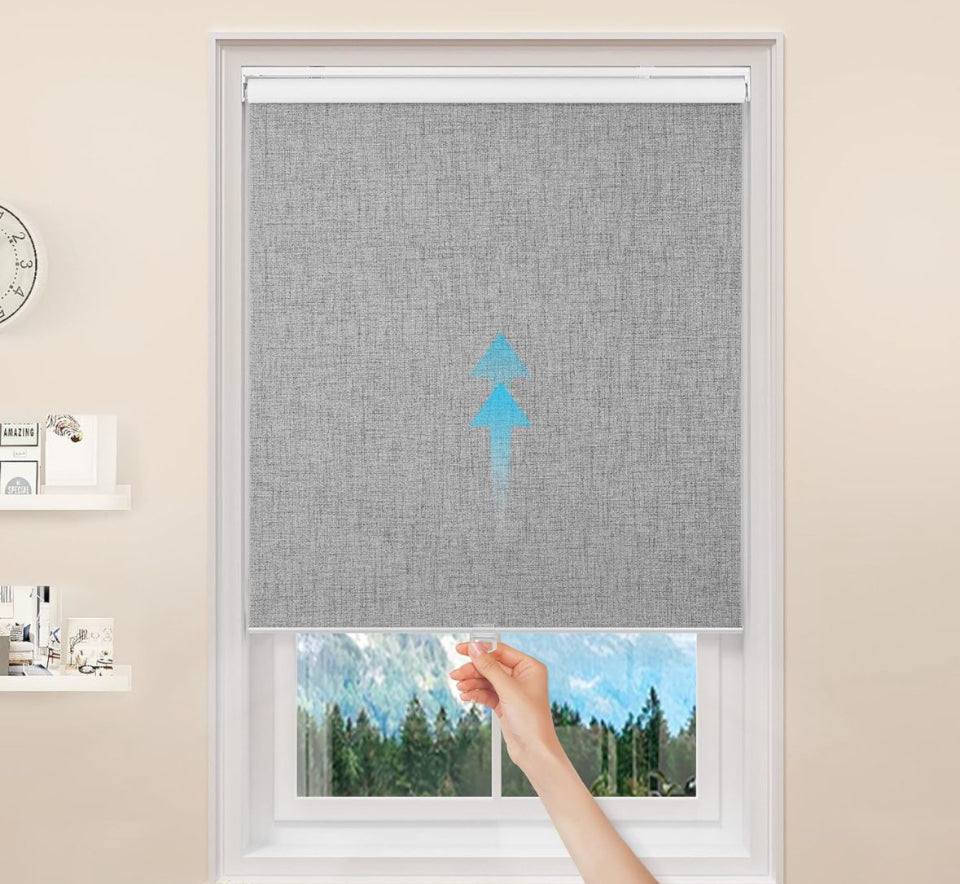 GENIMO 100% Blackout Roller Window Shades, Window Blinds Cordless with Thermal Insulated, UV Protection Fabric, Mini French Door Blinds for Home, Office