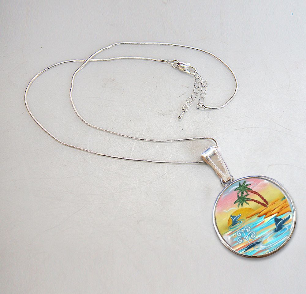 Calm Palms Silver Plated Mother of Pearl Jewelry Pendant Necklace - 44048