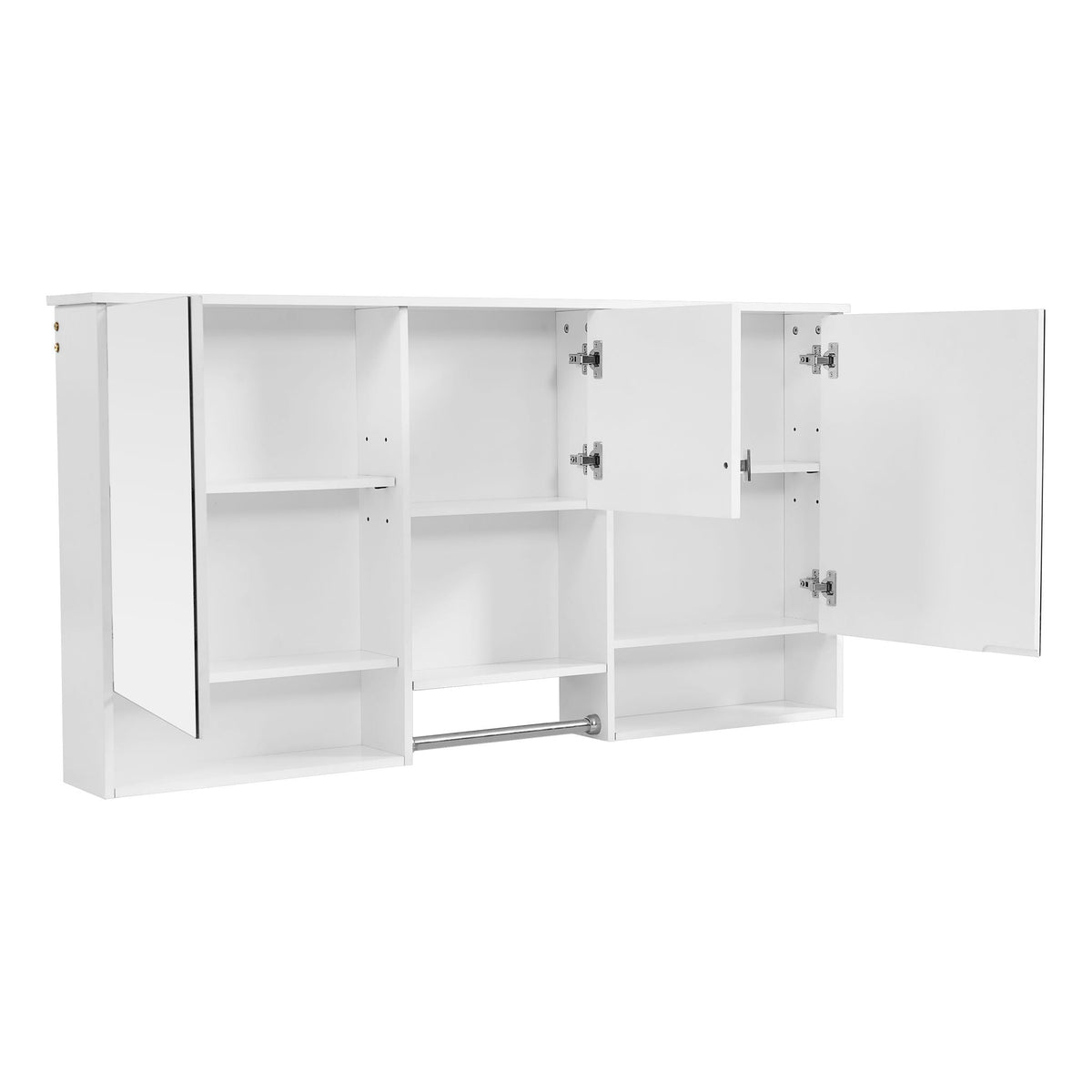 Wall-Mount 3-In-1 Mirror Cabinet With Adjustable Shelf, Soft-Closing Hinges, Rectangular Design - White