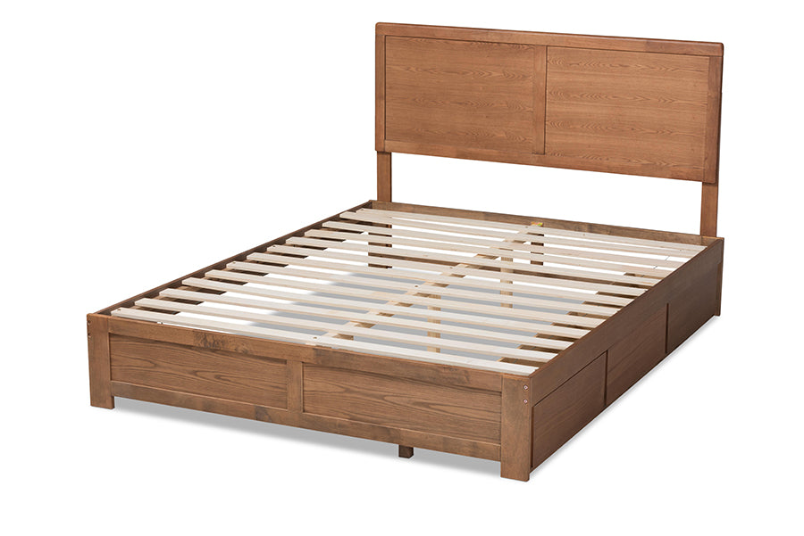 Baxton Studio Aras Modern and Contemporary Transitional Ash Walnut Brown Finished Wood Queen Size 3-Drawer Platform Storage Bed