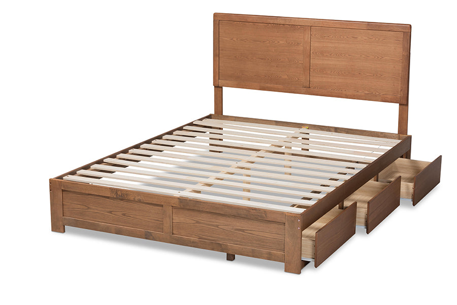 Baxton Studio Aras Modern and Contemporary Transitional Ash Walnut Brown Finished Wood Full Size 3-Drawer Platform Storage Bed